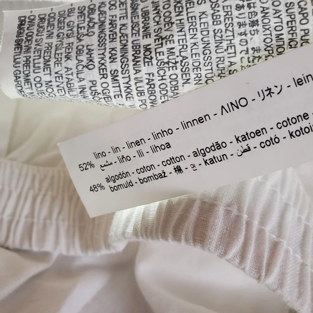 Zara Linen White Pants Wide-leg High-waisted Pull-on Elastic Waist Pockets Med